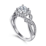 Art Deco Inspired 14K White Gold Round Cut Halo Diamond Engagement Ring