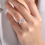 Art Deco Inspired 14K White Gold Round Cut Halo Diamond Engagement Ring