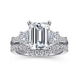Everley - 18K White Gold Emerald Cut Five Stone Diamond Channel Set Engagement Ring