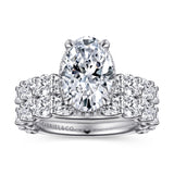 Leeda - 14K White Gold Oval Hidden Halo Diamond Engagement Ring