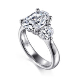 Laynie - 18K White Gold Oval Three Stone Diamond Engagement Ring for a 3 carat Diamond