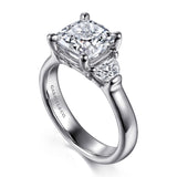 Emme - 14K White Gold Cushion Cut Three Stone Diamond Engagement Ring