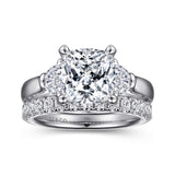 Emme - 14K White Gold Cushion Cut Three Stone Diamond Engagement Ring