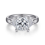 Emme - 18K White Gold Cushion Cut Three Stone Diamond Engagement Ring