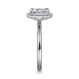 Art Deco 14K White Gold Halo Emerald Cut Diamond Engagement Ring