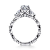 Alanna - 14K White Gold Twisted Oval Three Stone Diamond Engagement Ring