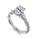 Alanna - 14K White Gold Twisted Oval Three Stone Diamond Engagement Ring