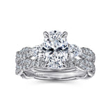Alanna - 14K White Gold Twisted Oval Three Stone Diamond Engagement Ring