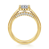 Elza - 14K Yellow Gold Wide Band Elongated Cushion Diamond Engagement Ring
