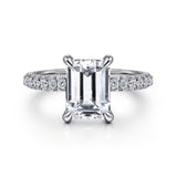 Ivonne - 18K White Gold Emerald Cut  Diamond Engagement Ring