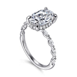 Adeena - 14K White Gold Oval Hidden Halo Double Prong Diamond Engagement Ring
