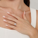 Adeena - 14K White Gold Oval Hidden Halo Double Prong Diamond Engagement Ring