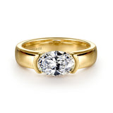 Bara - 14K Yellow Gold Half Bezel East West Oval Diamond Engagement Ring