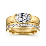 Bara - 14K Yellow Gold Half Bezel East West Oval Diamond Engagement Ring
