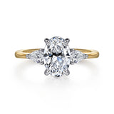 Sima - 14K White-Yellow Gold Oval Three Stone Diamond Engagement Ring