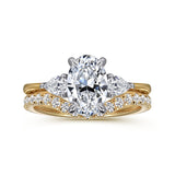 Sima - 14K White-Yellow Gold Oval Three Stone Diamond Engagement Ring