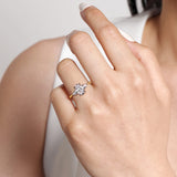 Sima - 14K White-Yellow Gold Oval Three Stone Diamond Engagement Ring