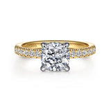 Carmellia - 14K White-Yellow Gold Cushion Cut Diamond Engagement Ring