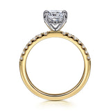 Carmellia - 14K White-Yellow Gold Cushion Cut Diamond Engagement Ring