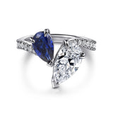 Chessie - 14K White Gold Toi et Moi Pear Shape Sapphire and Diamond Engagement Ring