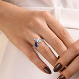 Chessie - 14K White Gold Toi et Moi Pear Shape Sapphire and Diamond Engagement Ring