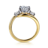 Elin - 14K White-Yellow Gold Round Three Stone Diamond Engagement Ring