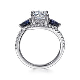 Estefania - 14K White Gold Round Three Stone Sapphire and Diamond Engagement Ring