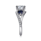Estefania - 14K White Gold Round Three Stone Sapphire and Diamond Engagement Ring