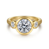 Henley - 14K Yellow Gold Round Three Stone Bezel Set Diamond Engagement Ring