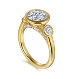 Henley - 14K Yellow Gold Round Three Stone Bezel Set Diamond Engagement Ring