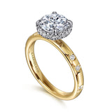 Nicky - 14K Yellow-White Gold Round Hidden Halo Diamond Engagement Ring
