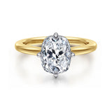 Lou - 14K White-Yellow Gold Elongated Cushion Compass Prong Solitaire Diamond Engagement Ring