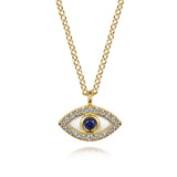 Gabriel & Co. 14K Yellow Gold Diamond & Blue Sapphire Evil Eye Pendant Necklace with White Enamel