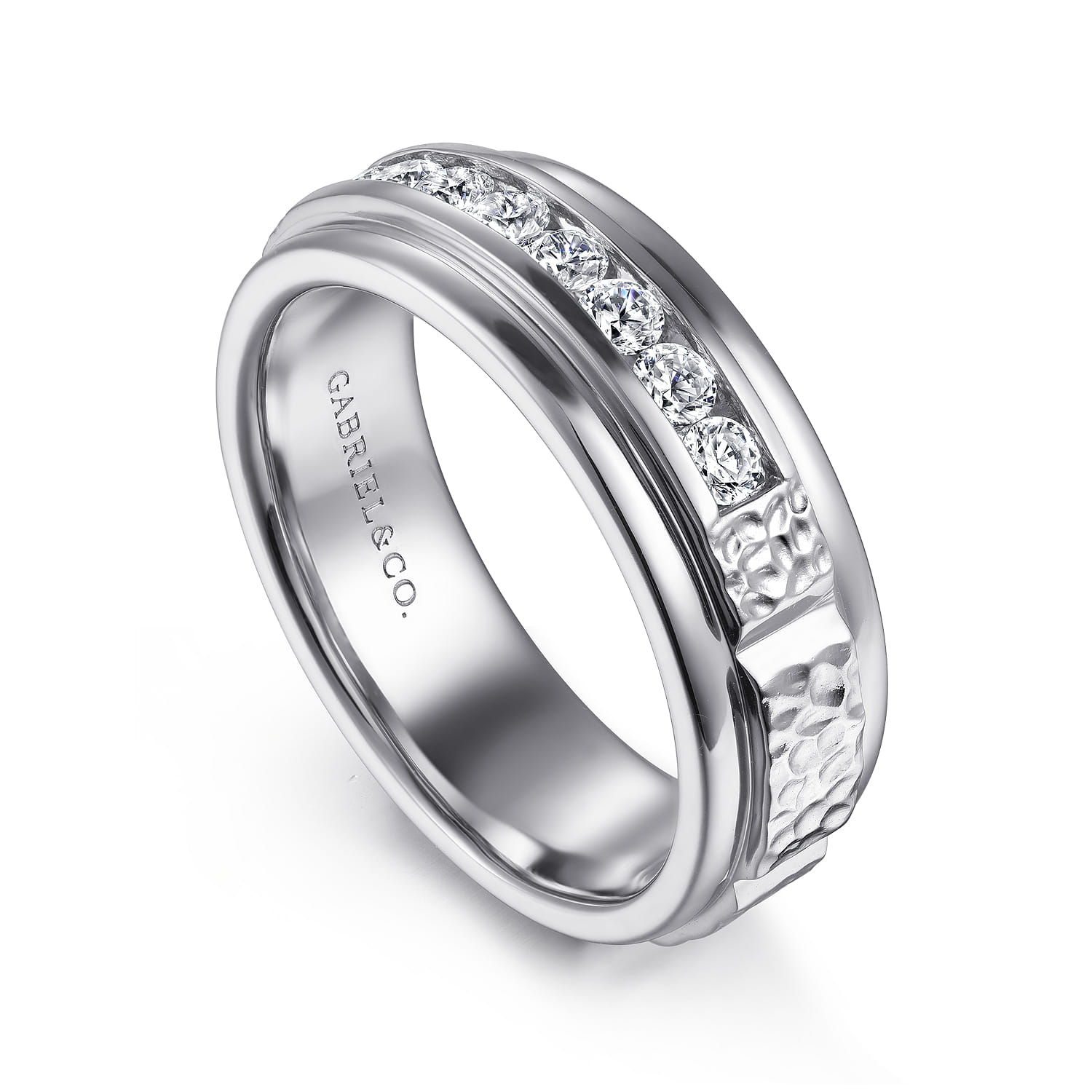 Gabriel & Co. Enzo 14K White Gold Diamond Men's Wedding Band Sand Blast Finish 0.50 CTW - view 3