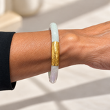 Estate 14KT Yellow Gold Hinged Carved Jadeite Bangle