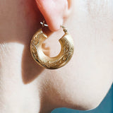 Craspedia - 14KT Yellow Gold Hand Carved Hoop Earrings Vintage-Inspired