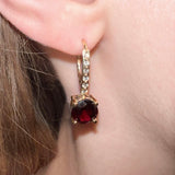 14KT Yellow Gold Garnet and Diamond Earrings – 4CT Garnet & 24CT Diamonds, 25mm Elegant Drop Design
