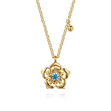 Gabriel & Co. 14K Yellow Gold Blue Topaz Floral Drop Necklace | In-Store