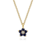 Gabriel & Co. 14K Yellow Gold Diamond & Sapphire Flower Pendant Necklace | Blue Sapphire Floral Necklace In-Store