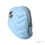 GUCCI Calfskin Matelasse GG Marmont Pouch Cosmetic Case Porcelain Light Blue Chevron Pre Owned