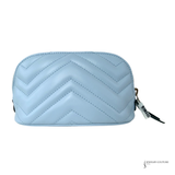 GUCCI Calfskin Matelasse GG Marmont Pouch Cosmetic Case Porcelain Light Blue Chevron Pre Owned
