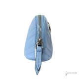 GUCCI Calfskin Matelasse GG Marmont Pouch Cosmetic Case Porcelain Light Blue Chevron Pre Owned