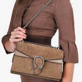 GUCCI Dionysus Medium Brown shoulder bag Suede and Leather Taupe Pre-Owned