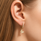 14KT Yellow Gold Butterfly Diamond Huggie Hoop Earrings