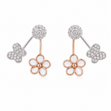 14KT Two-Tone Gold Floral and Butterfly Diamond Drop Earrings 0.74CT