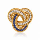 Estate 18K Yellow Gold French Diamond & Sapphire Love Knot Brooch | In-Store