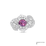 Romy - 18KT White Gold Oval Pink Sapphire with Round and Baguette Diamond Accents