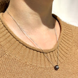 14KT White Gold Black Pearl Necklace with Diamond Accent – 0.04 CT Round Cut, Elegant Pendant Jewelry