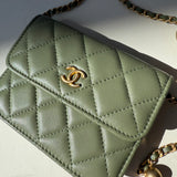CHANEL 21B GREEN PEARL CRUSH BELT BAG/ MINI BAG Matelasse Shoulder Bag Green Pre-Loved