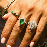 Emerald & Diamond Halo Ring 18KT Yellow Gold Geometrical -Shaped  – 3.61ct